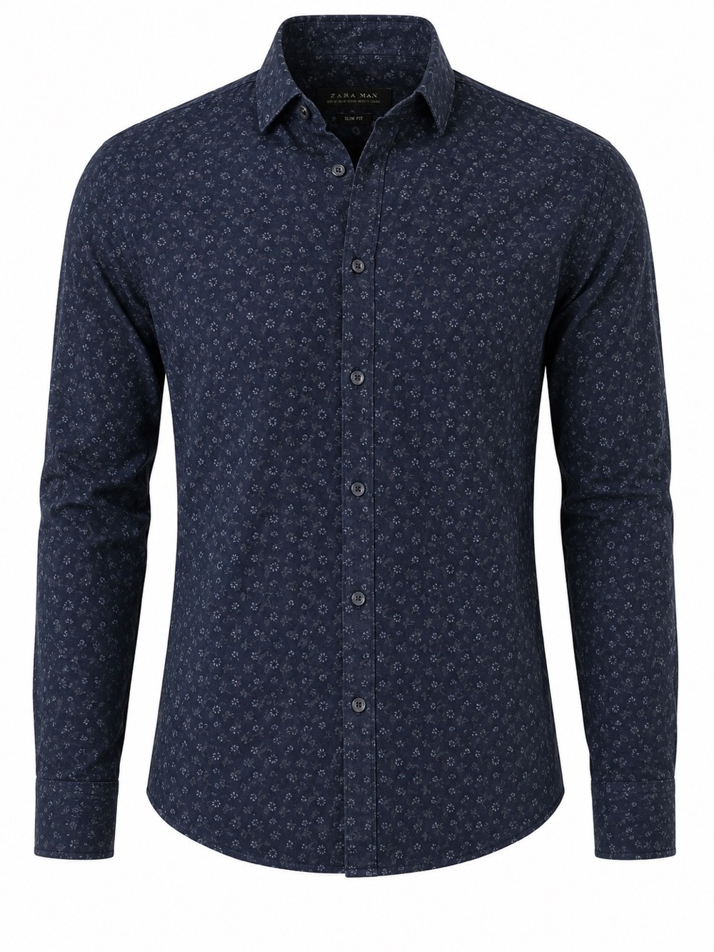 Zara Man Slim Fit Blue Button down with‎ flowers Size Medium